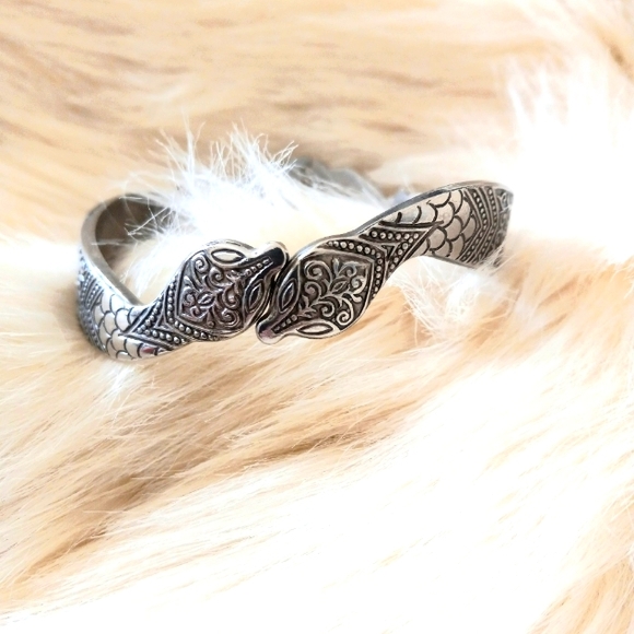 VTG Double Snake Silver Clamper Bangle Bracelet - Picture 1 of 7